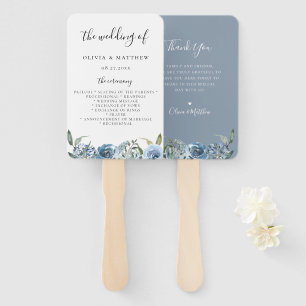 Dusty Blue Botanical Wedding Program Hand Fan Handwaaier