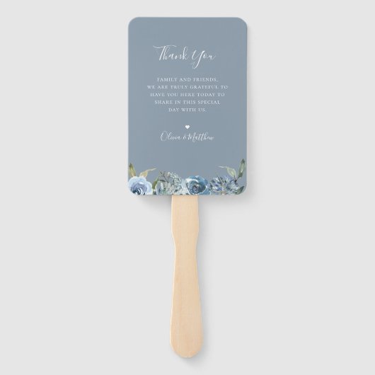 Dusty Blue Botanical Wedding Program Hand Fan Handwaaier (Achterkant)