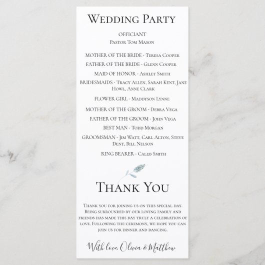 Dusty Blue Botanical Wedding Program Programma (Achterkant)