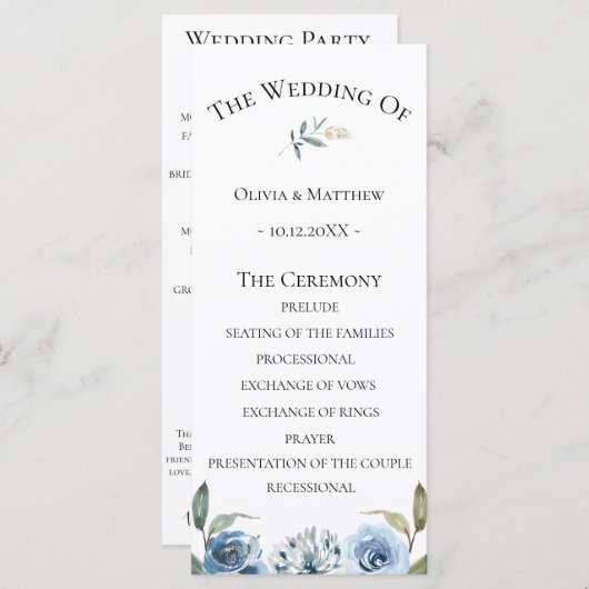Dusty Blue Botanical Wedding Program Programma (Voorkant / Achterkant)