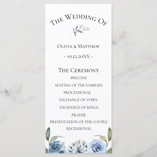 Dusty Blue Botanical Wedding Program Programma (Voorkant)