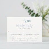 Dusty Blue Botanical Wedding RSVP Kaart (Staand voorkant)