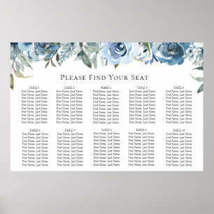 Dusty Blue Botanical Wedding Seating Chart Poster