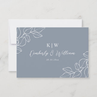 Dusty Blue Botanische Bruiloft RSVP KAART
