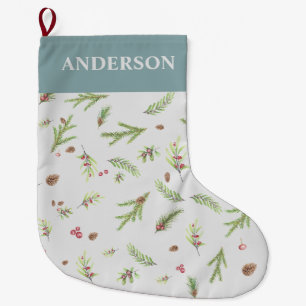 Dusty Blue botanische elegante moderne familie cad Grote Kerstsok