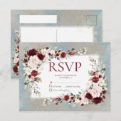 Dusty Blue Bourgogne Blush Floral Pas de menu RSVP (Devant / Derrière)