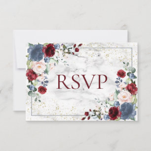 Dusty Blue Bourgogne Blush Gold Wedding RSVP