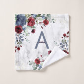 Dusty Blue Bourgogne Floral Marbre Nom Monogramme (Gant de toilette)