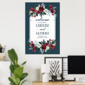 Dusty Blue Bourgogne Mariage Affiche de bienvenue (Bureau à domicile)