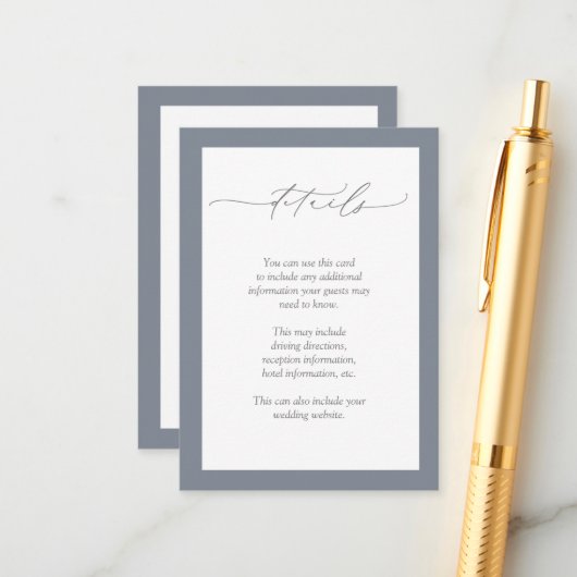 Dusty Blue Bourgogne Rood Bloemen Bruiloft Details Informatiekaartje (Voorkant / Achterkant in situ)