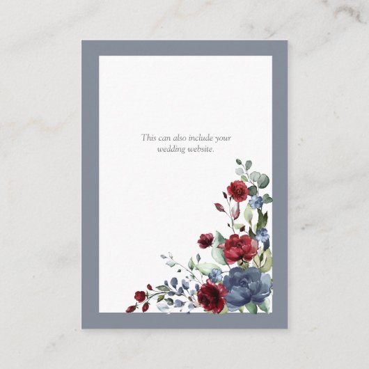 Dusty Blue Bourgogne Rood Bloemen Bruiloft Details Informatiekaartje (Achterkant)