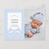 Dusty Blue Bow Baby Boy Photo Faire-part de naissa (Devant)