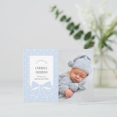 Dusty Blue Bow Baby Boy Photo Faire-part de naissa (Debout devant)