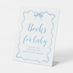 Dusty Blue Bow Boy Baby shower Boeken voor Baby Ga Reclamebord Met Voetstuk