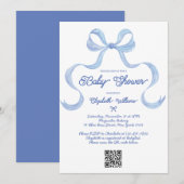 Dusty Blue Bow Coquette Boy Baby shower Kaart (Voorkant / Achterkant)