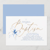 Dusty Blue Bow Elegant Minimalist Modern Baptism Kaart (Voorkant / Achterkant)