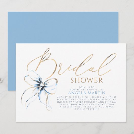 Dusty Blue Bow Elegant Romantic Bridal Shower Kaart (Voorkant / Achterkant)
