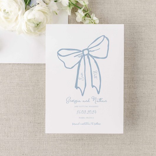 Dusty Blue Bow Enregistrer la date Invitation