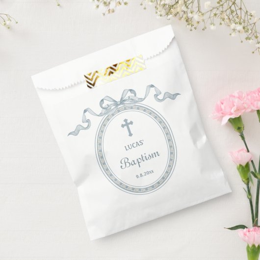 Dusty Blue Bow Grieks Lijst Doop Bedankzakje (Gezegeld)