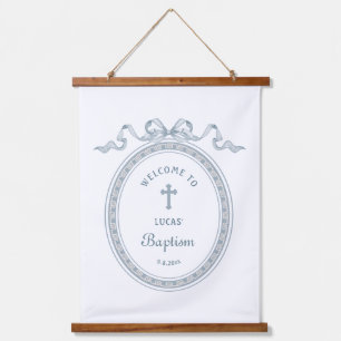 Dusty Blue Bow Grieks Lijst Doop Welkom Hangend Wandkleed