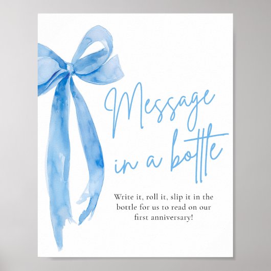 Dusty Blue Bow Message in een flessenbordspel Poster (Voorkant)