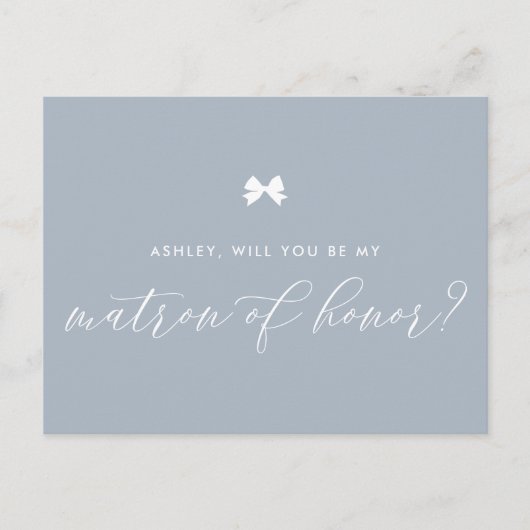 Dusty Blue Bow Serez-vous ma carte Matron d'honneu (Devant)