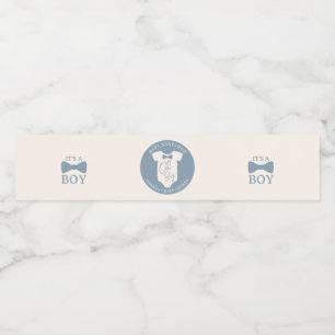 Dusty Blue Bow Stropdas Baby shower Waterfles Etiket