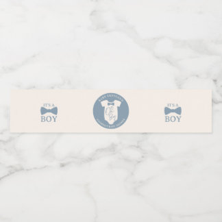Dusty Blue Bow Stropdas Baby shower Waterfles Etiket