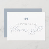 Dusty Blue Bow wordt mijn Bloemenmeisje Kaart (Voorkant / Achterkant)