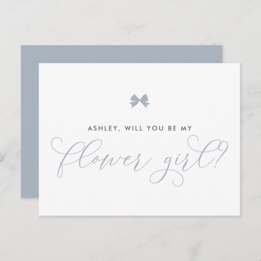 Dusty Blue Bow wordt mijn Bloemenmeisje Kaart (Voorkant / Achterkant)