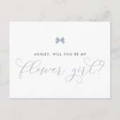 Dusty Blue Bow wordt mijn Bloemenmeisje Kaart (Voorkant)