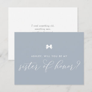 Dusty Blue Bow wordt mijn zus van eer Briefkaart
