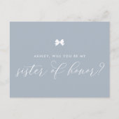Dusty Blue Bow wordt mijn zus van eer Briefkaart (Voorkant)
