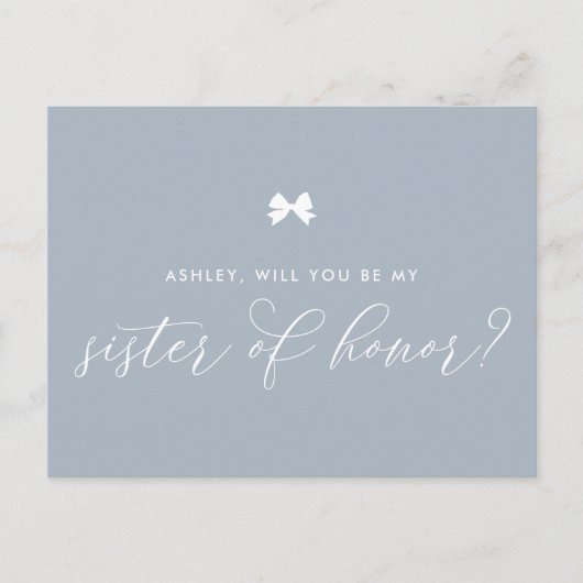 Dusty Blue Bow wordt mijn zus van eer Briefkaart (Voorkant)
