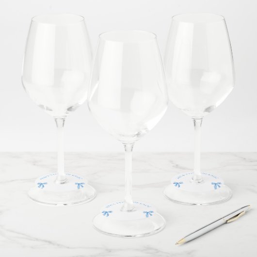 Dusty Blue Bow Ze bindt de knoop Bachelorette Wijnglaslabel (Set)