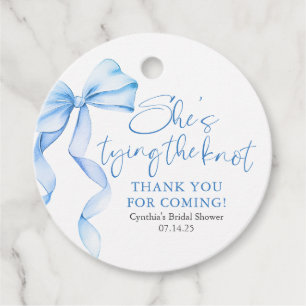 Dusty Blue Bow Ze bindt de knoop Vrijgezellenfeest Bedankjes Labels