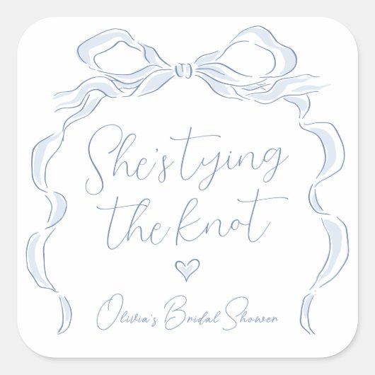 Dusty Blue Bow Ze bindt de knoop Vrijgezellenfeest Vierkante Sticker (Voorkant)