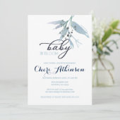 Dusty Blue Boy Baby in bloesemdouche Kaart (Staand voorkant)