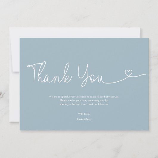 Dusty Blue Boy Baby shower Script Heart Bedankkaart (Voorkant)