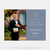 Dusty Blue Boy Foto First Community Welcome Acryl Bord (Voorkant)