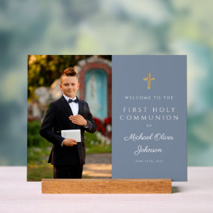Dusty Blue Boy Photo First Communion Bienvenue