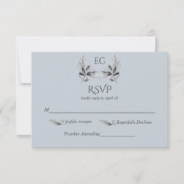 Dusty Blue Branch Monogram Wedding RSVP Kaartje