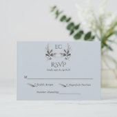 Dusty Blue Branch Monogram Wedding RSVP Kaartje (Staand voorkant)