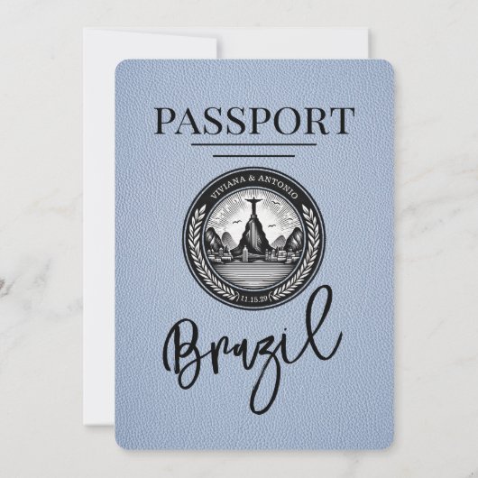 Dusty Blue Brésil Passeport Faire-part de mariage (Dos)