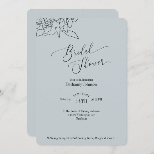 Dusty Blue Bridal Shower Kaart (Voorkant / Achterkant)