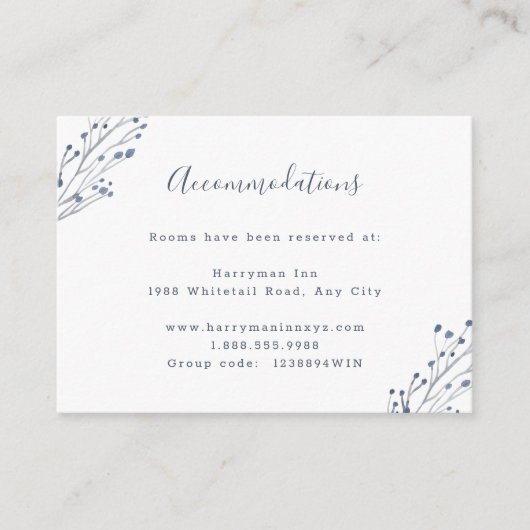 Dusty Blue bruiloft-accommodatie Informatiekaartje (Voorkant)