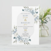 Dusty Blue bruiloft uitnodiging in het Spaans (Staand voorkant)