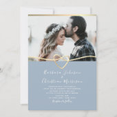 Dusty Blue bruiloft uitnodiging met foto (Voorkant)