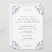 Dusty Blue bruiloft uitnodigingen | Elegante Vinta (Voorkant)