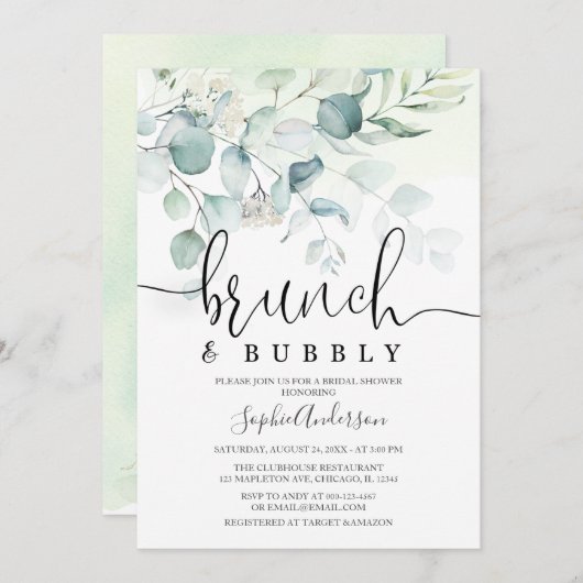 Dusty Blue Brunch en Bubble Greenery Vrijgezellenf Kaart (Voorkant / Achterkant)